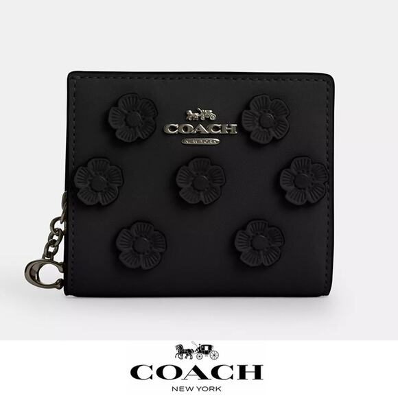 ❤️ Coach Snap Wallet With Floral Applique - Picture 1 of 8